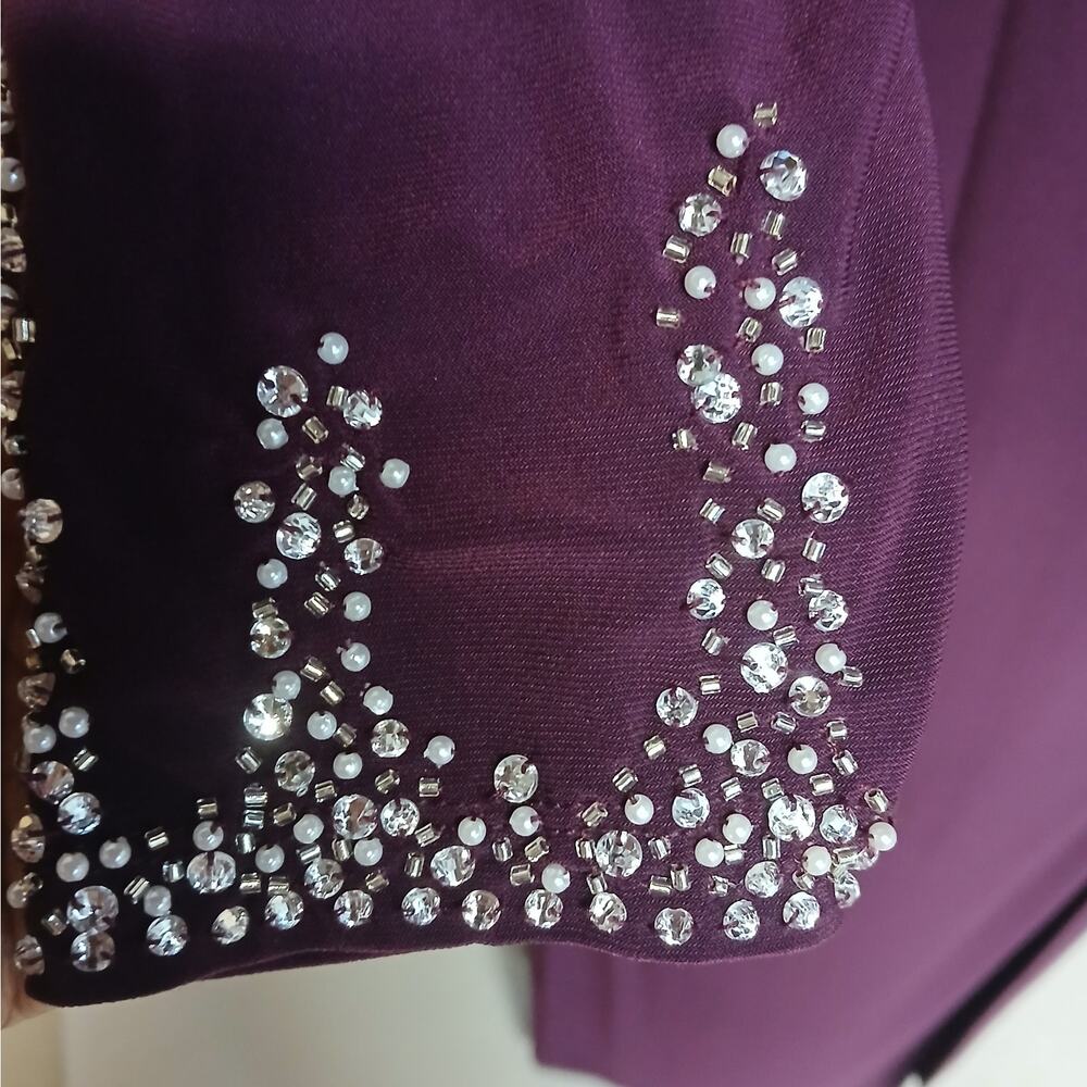 Betsy & Adam Formal Evening Gown Womens 16W Wine Beaded Wedding Party Dress - Picture 10 of 15